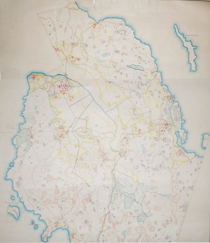Karta över Rönnäs och Labby skogar i Pernåsocken. Kartta Rönnäsin ja Labbyn metsistä Pernajan pitäjässä.